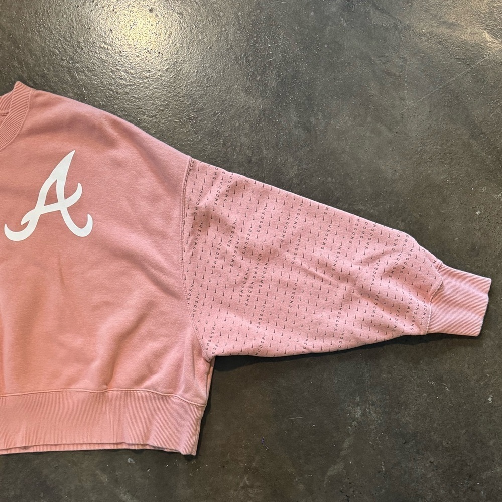 Women's Atlanta Braves Nike Pink Oversized Cropped Pullover Sweatshirt - Picture 4 of 6